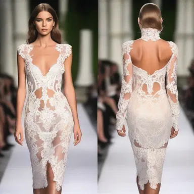 The fashion designer showcased a stunning lace dress with an intricate reseau design on the runway.