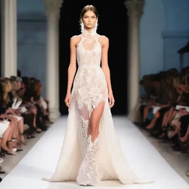The fashion designer showcased a stunning lace dress with an intricate reseau design on the runway.
