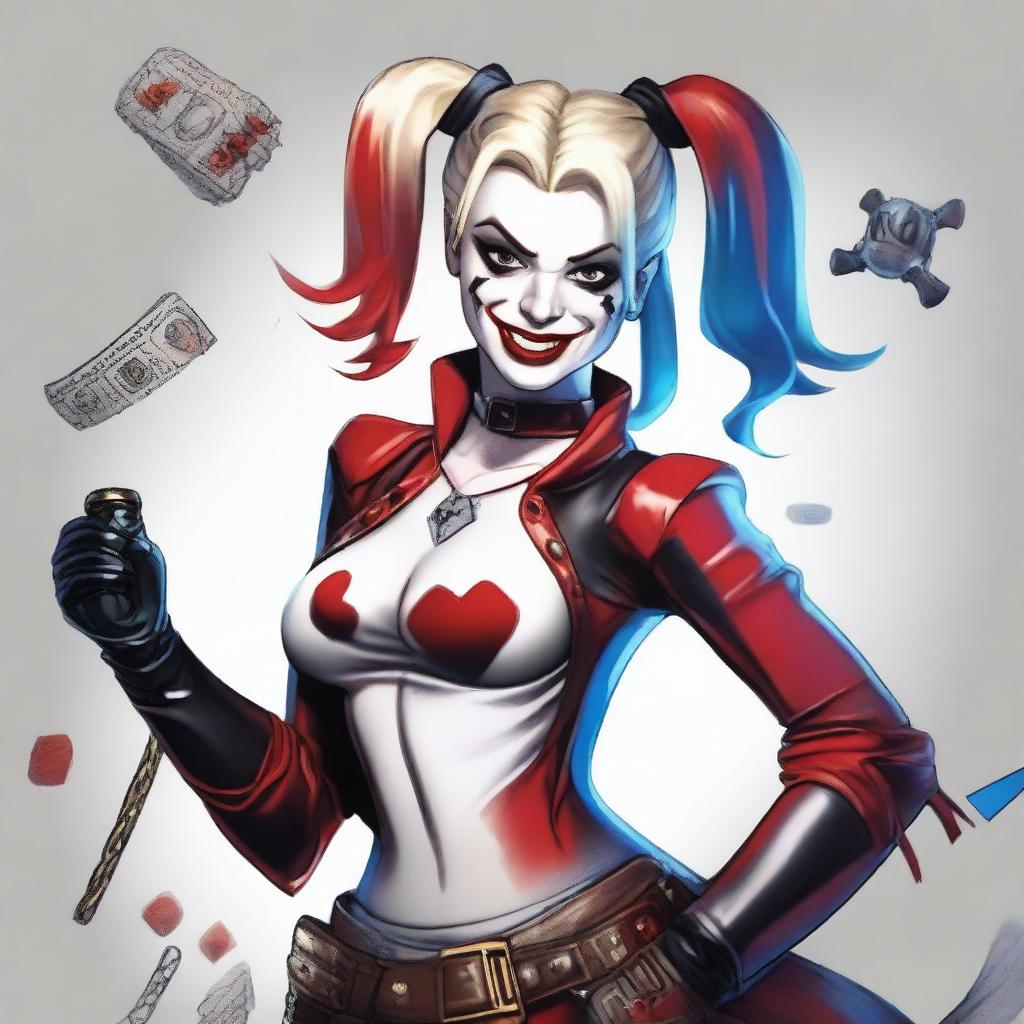 Create an image of Harley Quinn in a Dungeons & Dragons setting