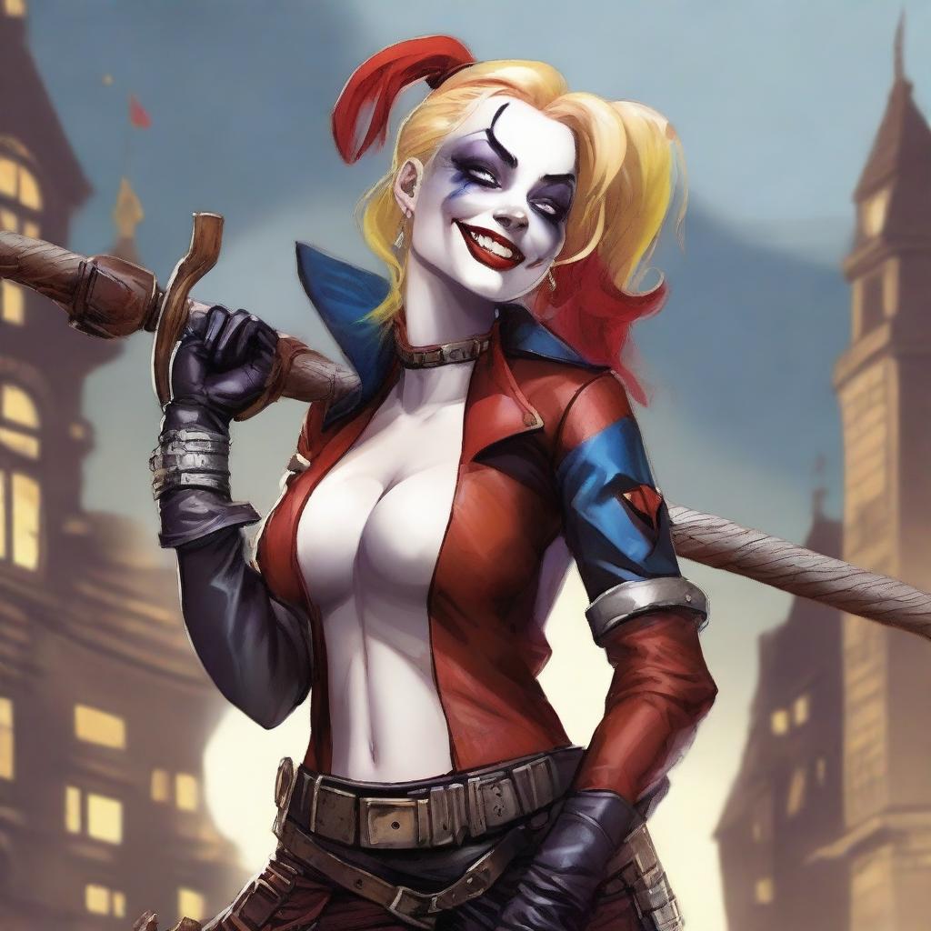 Create an image of Harley Quinn in a Dungeons & Dragons setting