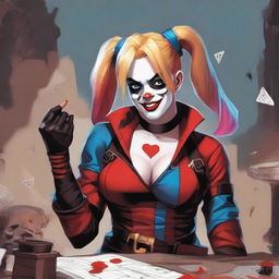 Create an image of Harley Quinn in a Dungeons & Dragons setting