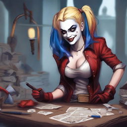 Create an image of Harley Quinn in a Dungeons & Dragons setting