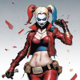 Generate an image of Harley Quinn in a Dungeons & Dragons scenario