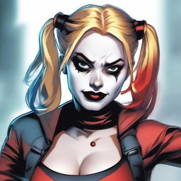 Generate an image of Harley Quinn in a Dungeons & Dragons scenario