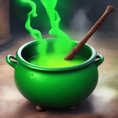 As the witches chanted, the cauldron began churning with an eerie green potion that bubbled ominously.