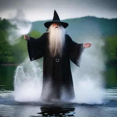 The dark wizard cast a spell that caused the churning waters of the lake to bubble and froth.