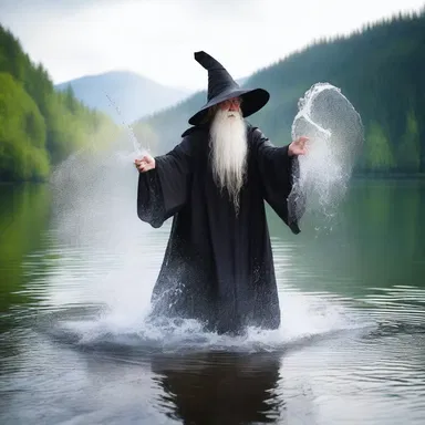 The dark wizard cast a spell that caused the churning waters of the lake to bubble and froth.