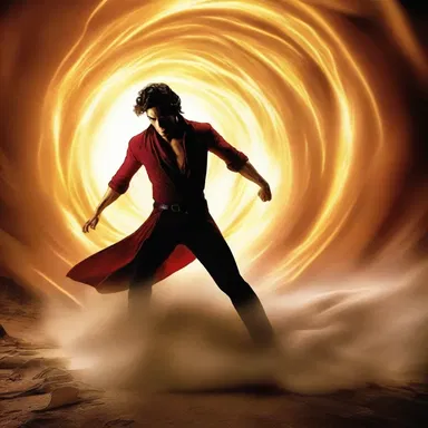 In the dramatic climax of the movie, the hero found himself trapped in a churning vortex of swirling energy.