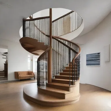 The modernist architect created a stunning staircase with churning patterns in the railings and steps.