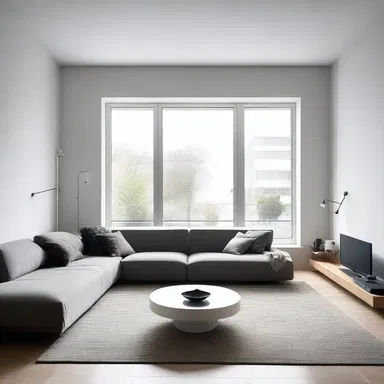 The minimalist living room was carefully designed to hide all visible traces of current electricity.