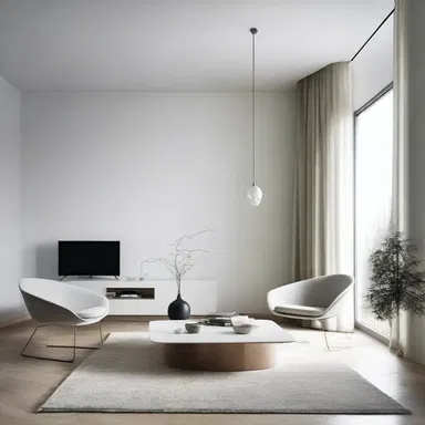 The minimalist living room was carefully designed to hide all visible traces of current electricity.