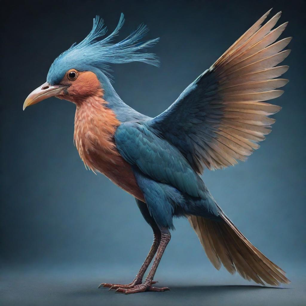 An imaginative creature that's a fusion of a bird and a fish, possessing the grace of a bird's feathers and wings with the mystery of a fish's gills.