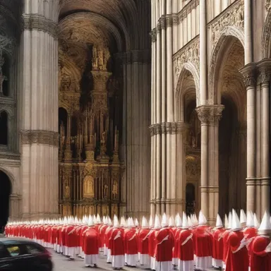 The fanfare of bells echoed throughout the cathedral, signaling the start of the religious procession.