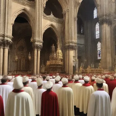 The fanfare of bells echoed throughout the cathedral, signaling the start of the religious procession.