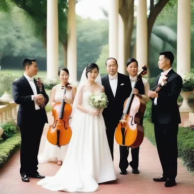As the bride walked down the aisle, the soft melodious fanfare played by the string quartet created a romantic ambiance in the wedding ceremony.