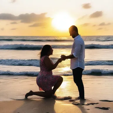 As the sun set behind the ocean, he shouted out his proposal to her, making it a truly memorable and romantic moment.