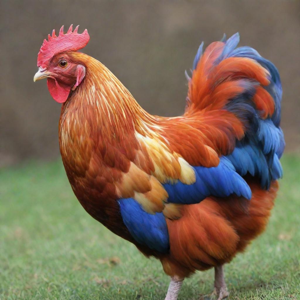 Shamo breed hen displaying vibrant, vivid colours