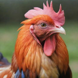 Shamo breed hen displaying vibrant, vivid colours