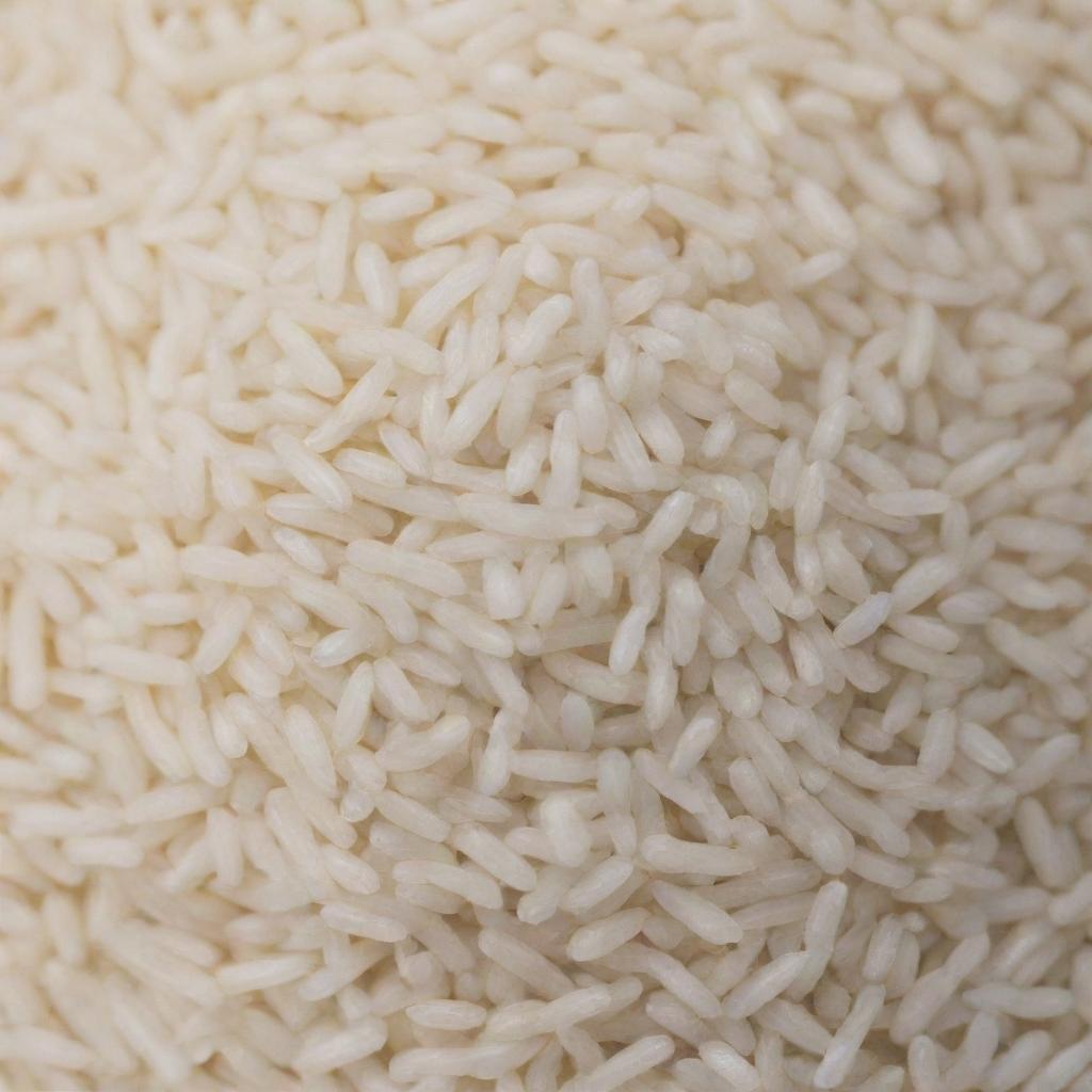 Close-up image of raw Basmati rice grains showcasing their unique, long, slender shape and pearly white color.