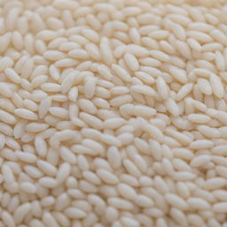 Close-up image of raw Basmati rice grains showcasing their unique, long, slender shape and pearly white color.