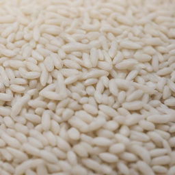 Close-up image of raw Basmati rice grains showcasing their unique, long, slender shape and pearly white color.