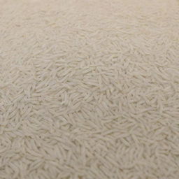 A large quantity of Basmati rice is displayed, highlighting the abundant amount of its long, slender, pearly white grains.