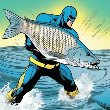 In the comic book, the superhero battled a villainous sea bass with superhuman strength.