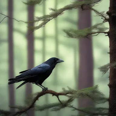 In the enchanted forest, the caw of a raven echoed through the air, signaling the presence of magical creatures.