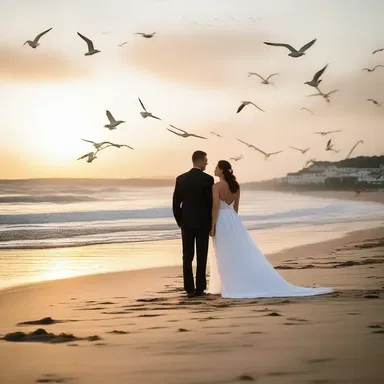 As the sun set over the beach, the couple listened to the distant caw of seagulls, adding a touch of romance to their evening.