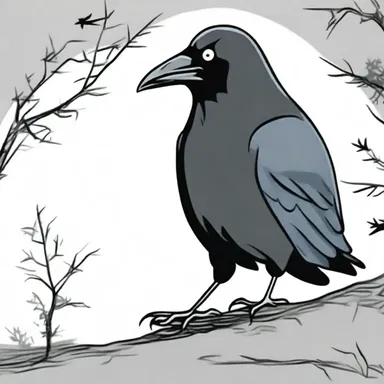 In the cartoon, the mischievous crow would often caw loudly to scare the other characters.