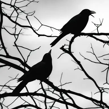 In the horror movie, the ominous black birds perched on the trees would caw as a sign of impending danger.