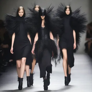 The fashion designer used feathered accessories inspired by crows, and the runway models would caw in unison during the finale.