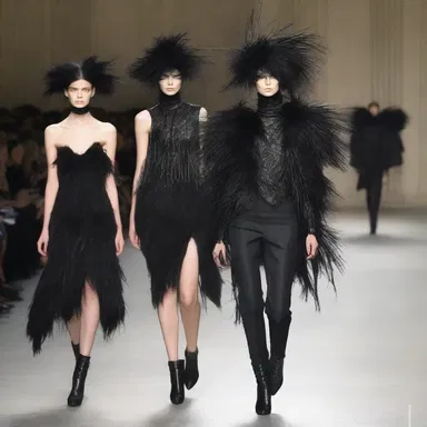 The fashion designer used feathered accessories inspired by crows, and the runway models would caw in unison during the finale.