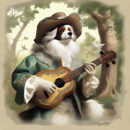 A joyful bard, adorned in a cavalier’s hat, is basking in the warm sunlight