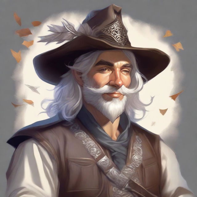 A Dungeons and Dragons portrait of a human bard, attired in a cavalier’s hat and fine but simple clothes