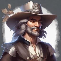 A Dungeons and Dragons portrait of a human bard, attired in a cavalier’s hat and fine but simple clothes