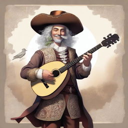 A human bard, donned in a cavalier’s hat, smiles as he feels the wind and sunlight gracing his face