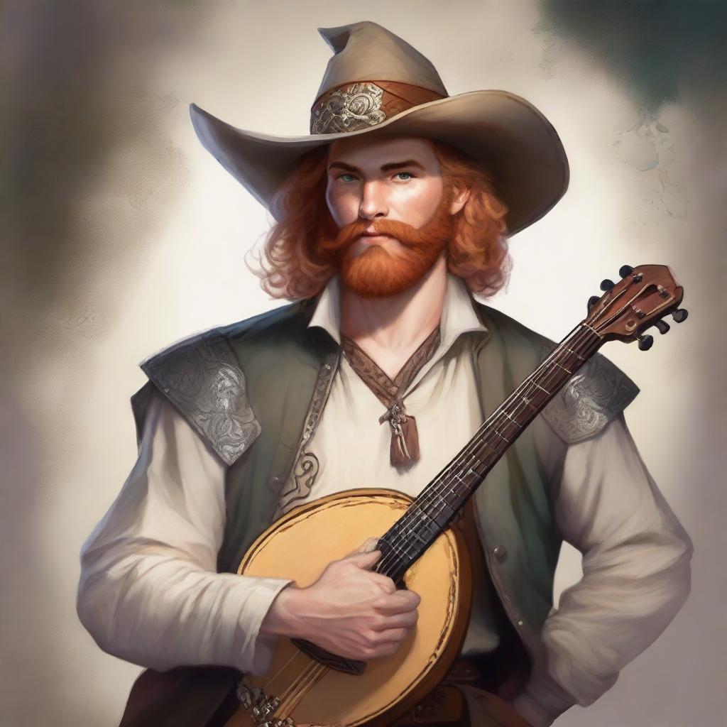 A beautifully painted Dungeons and Dragons portrait of a sandy-haired human bard