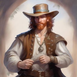 A beautifully painted Dungeons and Dragons portrait of a sandy-haired human bard