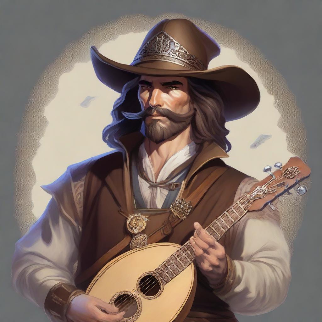 A detailed painted portrait of a human bard from Dungeons and Dragons