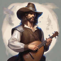 A detailed painted portrait of a human bard from Dungeons and Dragons