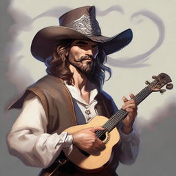 A detailed painted portrait of a human bard from Dungeons and Dragons