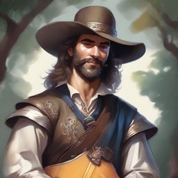 A painted Dungeons and Dragons portrait of a human bard