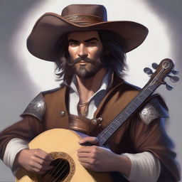 A painted Dungeons and Dragons portrait of a human bard