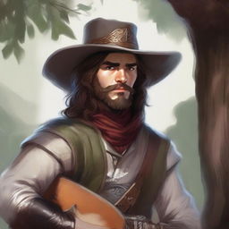 A painted Dungeons and Dragons portrait of a human bard