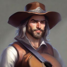 A painted Dungeons and Dragons portrait of a human bard