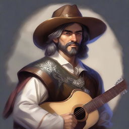 A painted Dungeons and Dragons portrait of a human bard