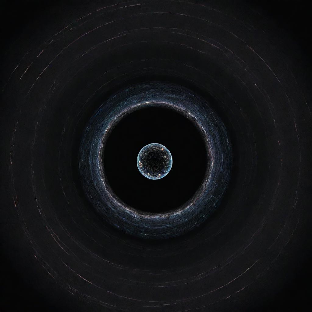 A representation of the quantum world; subatomic particles zigzagging through the void, surrounded by unpredictable quantum fluctuations against a backdrop of deep cosmic blackness.