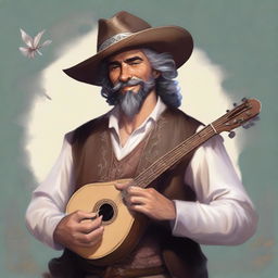 A painted Dungeons and Dragons portrait of a human bard