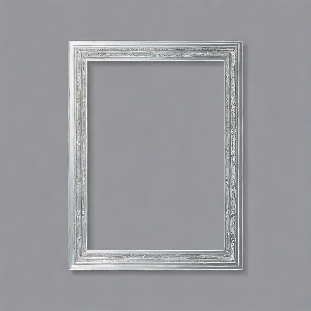 A minimalist, elegant vector drawing of a thin one-line picture frame, silver in color, adorned with sparkling jewels, in a neo art deco style